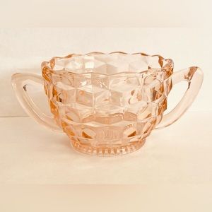 Jeanette Pink Cubist depression glass Open Sugar Bowl 1930's